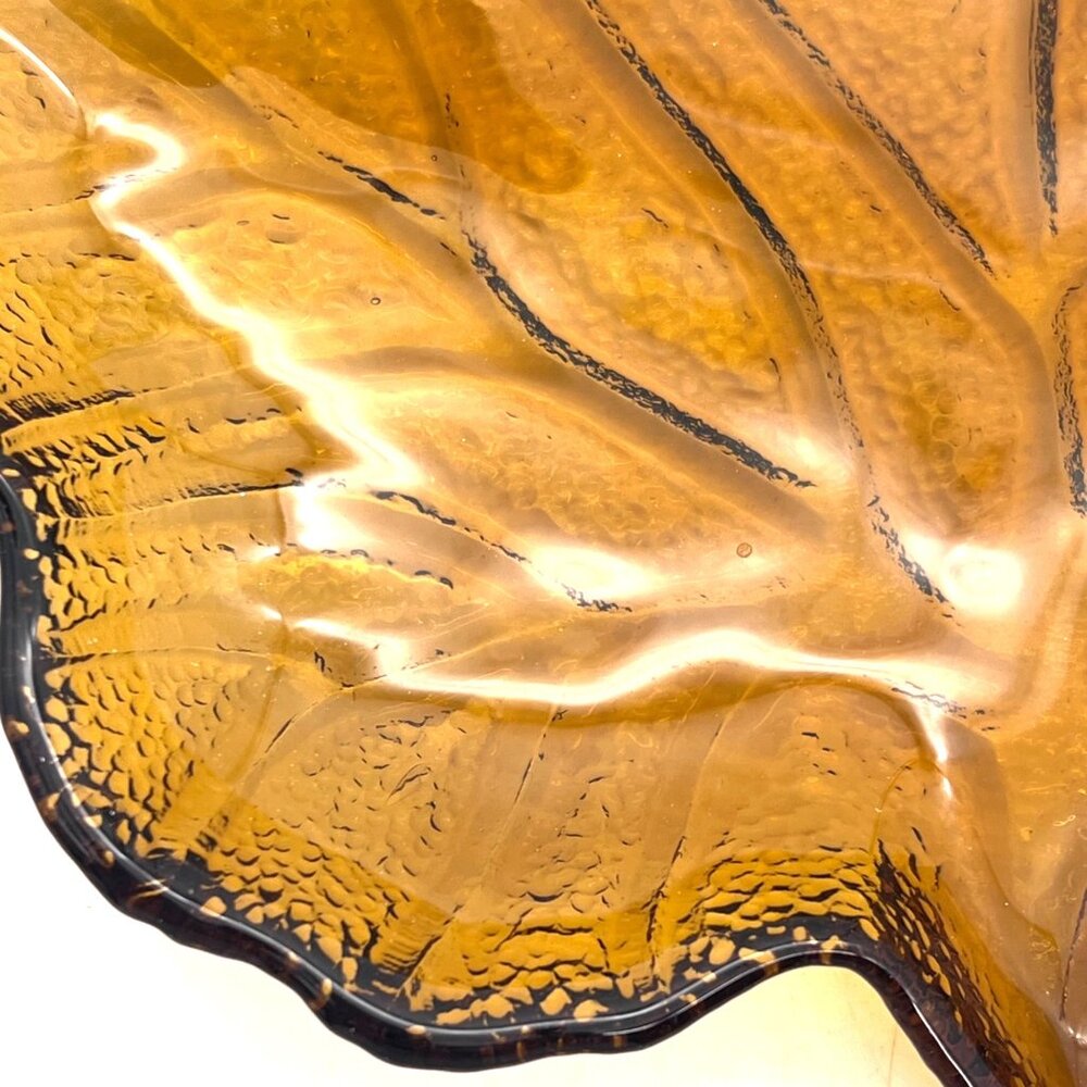 Amber Depression Glass Maple Leaf Shaped Candy Dish Bowl Ashtray Textured Finish - Picture 9 of 16